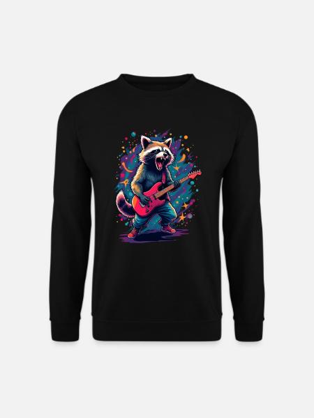 Rock Gitarrist Gitarre Waschbär Festival Musik - Unisex Pullover - Schwarz