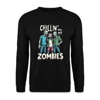 Zombie Verkleidung Karneval Fasching Jungen - Unisex Pullover - Schwarz - Vorne - Alina (178cm) & Michal (187cm)