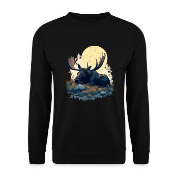 Sleeping Shirt Scandinavia Moose Reindeer - Unisex Sweatshirt - black - Front - Alina (178cm) & Michal (187cm)