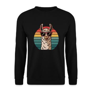 Retro Style Alpaka Mit Sonnenbrille Lustiges Tier - Unisex Pullover - Schwarz - Vorne - Alina (178cm) & Michal (187cm)