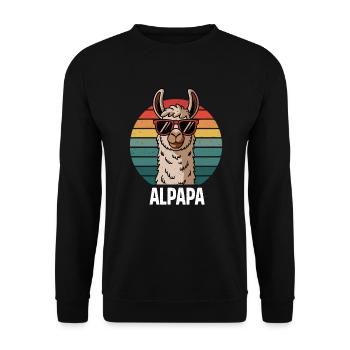 Alpaka Lama Vater Tochter Sohn Geburt Vatertag - Unisex Pullover - Schwarz - Vorne - Alina (178cm) & Michal (187cm)