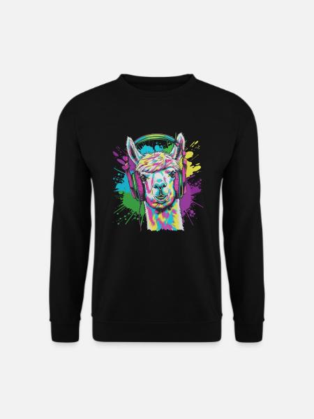 Alpaka Kopfhörer Teenager Musik Festival Lustig - Unisex Pullover - Schwarz