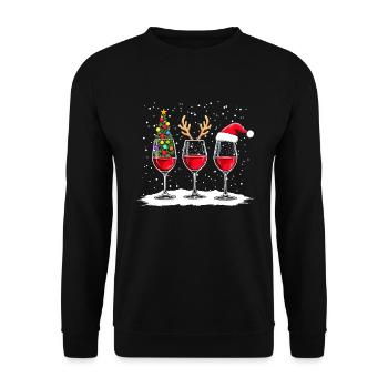 Funny Christmas Outfit Wine Glasses Christmas - Unisex Sweatshirt - black - Front - Alina (178cm) & Michal (187cm)
