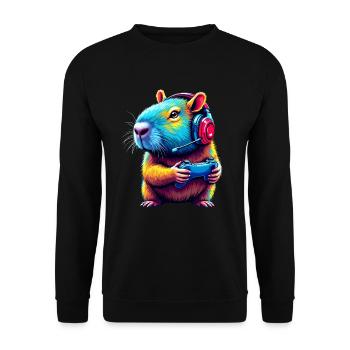 Capybara Gamer Zocker Lustig Videospiel Gaming - Unisex Pullover - Schwarz - Vorne - Alina (178cm) & Michal (187cm)