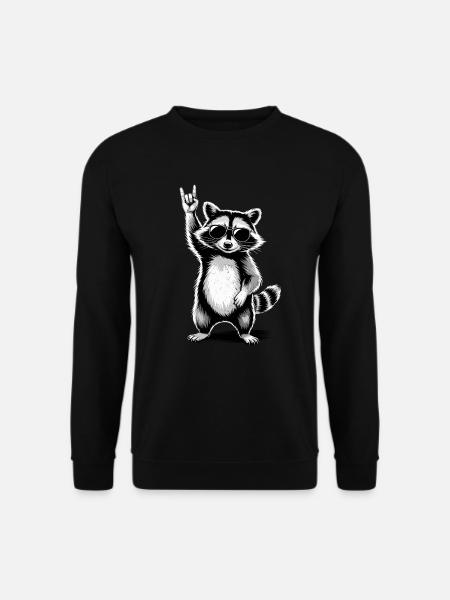 Rock On Konzert Festival Musik Lustiger Waschbär - Unisex Pullover - Schwarz