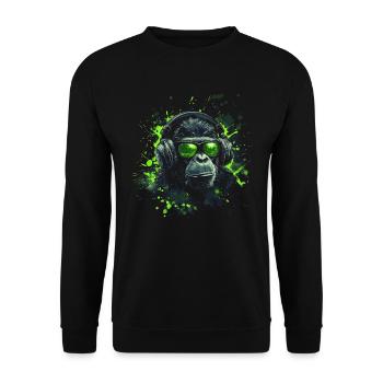 DJ Cool Outfit Pop Art Techno Festival Affe - Unisex Pullover - Schwarz - Vorne - Alina (178cm) & Michal (187cm)