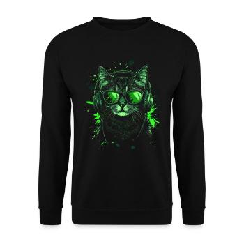 DJ Cool Outfit Pop Art Techno Festival Katze - Unisex Pullover - Schwarz - Vorne - Alina (178cm) & Michal (187cm)