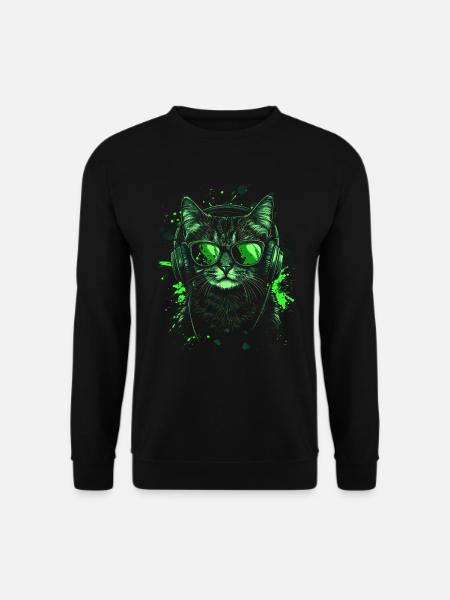 DJ Cool Outfit Pop Art Techno Festival Katze - Unisex Pullover - Schwarz