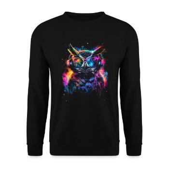 DJ Tenue cool Rave Techno Festival Hibou - Sweat-shirt Unisexe - noir - Devant - Alina (178cm) & Michal (187cm)