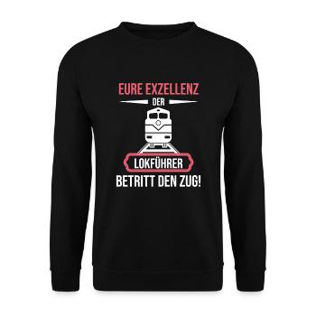Lokführer shirt • Zug • Lokführer Geschenk - Unisex Pullover - Schwarz - Vorne - Alina (178cm) & Michal (187cm)