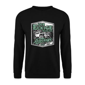 Der Eckige Muss Ins Dreckige Lustiger Geländewagen - Unisex Pullover - Schwarz - Vorne - Alina (178cm) & Michal (187cm)