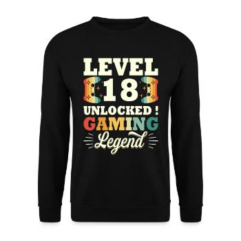 Level 18 Birthday Gamer 18 Years Old - Unisex Sweatshirt - black - Front - Alina (178cm) & Michal (187cm)