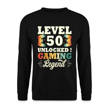 Level 50 Jubiläumsspieler 50 Jahre - Unisex Pullover - Schwarz - Vorne - Alina (178cm) & Michal (187cm)