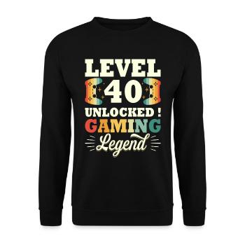 Level 40 Birthday Gamer 40 Jahre - Unisex Pullover - Schwarz - Vorne - Alina (178cm) & Michal (187cm)