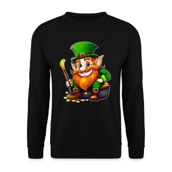 Saint Patricks Day Irish Kobold Leprechaun Wichtel - Unisex Pullover - Schwarz - Vorne - Alina (178cm) & Michal (187cm)