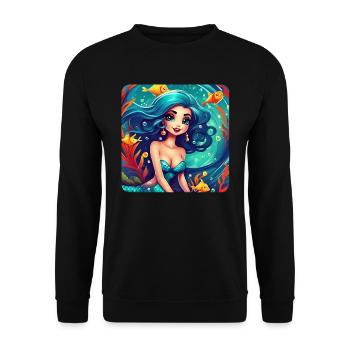 Niedliche Meerjungfrau mit Fischen - Unisex Pullover - Schwarz - Vorne - Alina (178cm) & Michal (187cm)