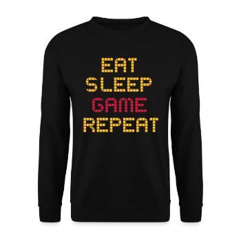 Eat Sleep Game Repeat - Cooler Spruch Gamer Zocker - Unisex Pullover - Schwarz - Vorne - Alina (178cm) & Michal (187cm)