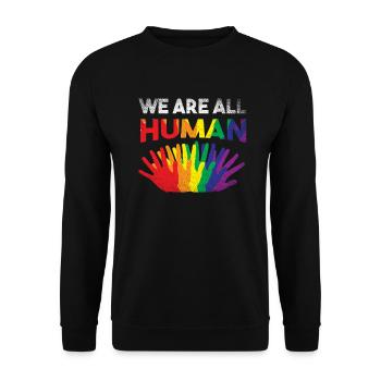 Trans Pride Regenbogen Gay LGBT Ally Bekleidung Bi - Unisex Pullover - Schwarz - Vorne - Alina (178cm) & Michal (187cm)