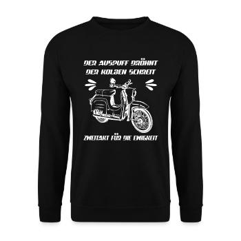 Simson Schwalbe KR 51 Kult Moped - Unisex Pullover - Schwarz - Vorne - Alina (178cm) & Michal (187cm)