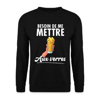 Besoin De Me Mettre Aux Verres Humour Apéro - Sweat-shirt Unisexe - noir - Devant - Alina (178cm) & Michal (187cm)