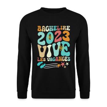 Bachelière 2023 Vive les Vacances - Vacances Bac - Sweat-shirt Unisexe - noir - Devant - Alina (178cm) & Michal (187cm)