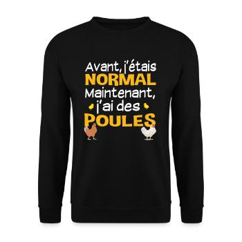 Poules poulailler ferme. Cadeau humour animal - Sweat-shirt Unisexe - noir - Devant - Alina (178cm) & Michal (187cm)