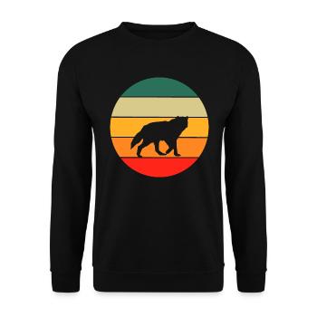 Wald Tier Geschenk Waldbewohner Retro Wolf - Unisex Pullover - Schwarz - Vorne - Alina (178cm) & Michal (187cm)