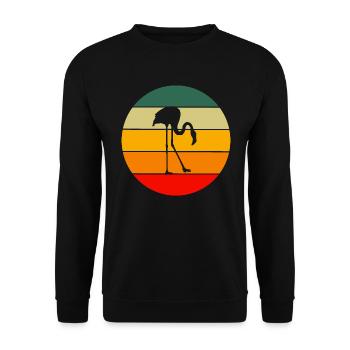 Tropischer Vogel Tier Geschenk Retro Flamingo - Unisex Pullover - Schwarz - Vorne - Alina (178cm) & Michal (187cm)