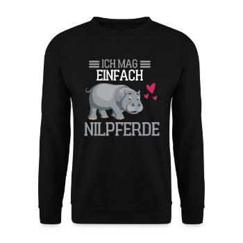 Nilpferd Afrika Zoo Tier Geschenk Lustiges Hippo - Unisex Pullover - Schwarz - Vorne - Alina (178cm) & Michal (187cm)