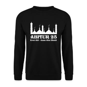 ABITUR 2025 - ERST ABI DANN ABU DHABI - ABI 25 - Unisex Pullover - Schwarz - Vorne - Alina (178cm) & Michal (187cm)