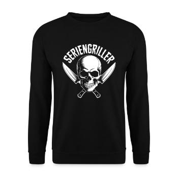 Seriengriller Skull mit Küchenmessern - Unisex Pullover - Schwarz - Vorne - Alina (178cm) & Michal (187cm)