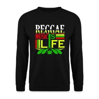 REGGAE MUSIC IS LIFE, MARLEY, RASTA, RASTAFARI - Unisex Sweatshirt - black - Front - Alina (178cm) & Michal (187cm)