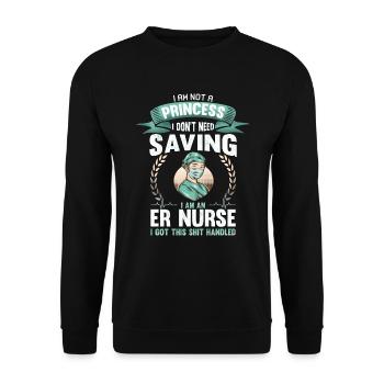 Lustige ER-Krankenschwester Ich bin keine Prinzessin Krankenschwester Sarkasmus - Unisex Pullover - Schwarz - Vorne - Alina (178cm) & Michal (187cm)