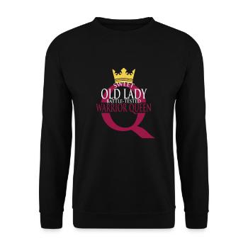 Süße alte Dame eher wie kampferprobte Kriegerin - Unisex Pullover - Schwarz - Vorne - Alina (178cm) & Michal (187cm)
