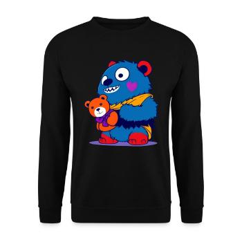 Cute Blue Horror Zombie Comic Monster with Teddy - Unisex Sweatshirt - black - Front - Alina (178cm) & Michal (187cm)