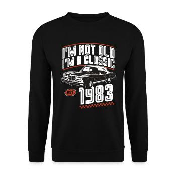 1983 Jahrgang Vintage Retro Klassiker Geburtstag - Unisex Pullover - Schwarz - Vorne - Alina (178cm) & Michal (187cm)