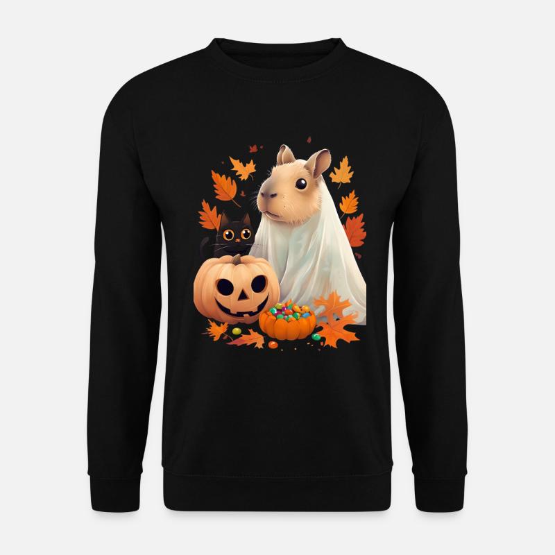 Halloween Capybara Katze Geist Geschenkidee - Unisex Pullover - Schwarz