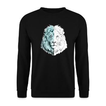 A drawn pretty lion in blue and white - Unisex Sweatshirt - black - Front - Alina (178cm) & Michal (187cm)