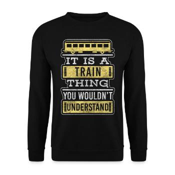 Eisenbahn Dampflok Modelleisenbahn - Unisex Pullover - Schwarz - Vorne - Alina (178cm) & Michal (187cm)
