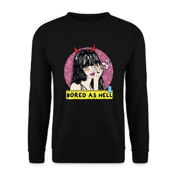 POP-ART Bored As Hell ARTWORK, Devil Frau 80s - Unisex Sweatshirt - black - Front - Alina (178cm) & Michal (187cm)