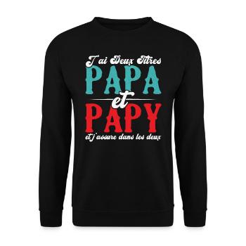J'ai deux titres papa et papy - Sweat-shirt Unisexe - noir - Devant - Alina (178cm) & Michal (187cm)