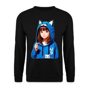 Jolie fille d’anime avec des chats à capuche - Sweat-shirt Unisexe - noir - Devant - Alina (178cm) & Michal (187cm)