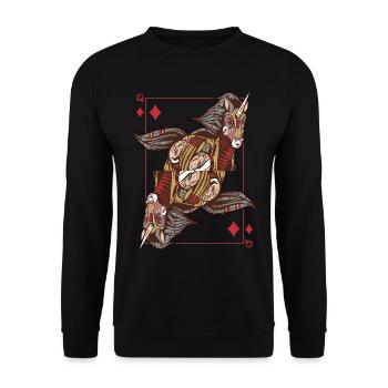 Unicorn Steampunk Card Game Diamonds Queen Poker - Unisex Sweatshirt - black - Front - Alina (178cm) & Michal (187cm)