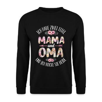 Oma und Mama - Unisex Pullover - Schwarz - Vorne - Alina (178cm) & Michal (187cm)
