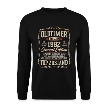 Oldtimer Baujahr 1992 Jahrgang Geburtstag Geschenk - Unisex Pullover - Schwarz - Vorne - Alina (178cm) & Michal (187cm)