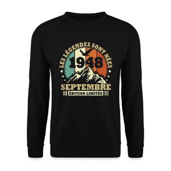 Vintage septembre 1948 vintage cadeau anniversaire - Sweat-shirt Unisexe - noir - Devant - Alina (178cm) & Michal (187cm)