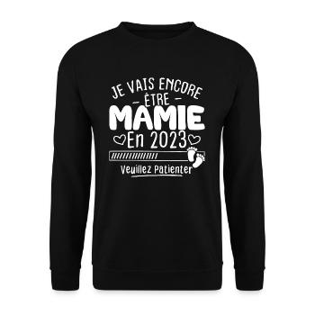 Mamie en 2023 / Cadeau future mamie 2023 - Sweat-shirt Unisexe - noir - Devant - Alina (178cm) & Michal (187cm)