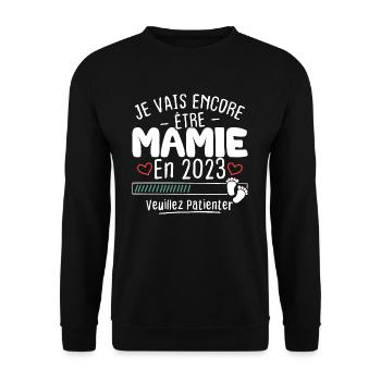 Mamie en 2023 / Cadeau future mamie 2023 - Sweat-shirt Unisexe - noir - Devant - Alina (178cm) & Michal (187cm)