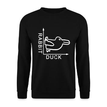 Rabbit Ente Duck Hase Graph - Unisex Pullover - Schwarz - Vorne - Alina (178cm) & Michal (187cm)