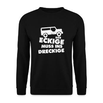 Der Eckige Muss Ins Dreckige - Geländewagen - Unisex Pullover - Schwarz - Vorne - Alina (178cm) & Michal (187cm)